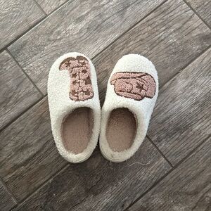 Cozy Cream Slippers with Pink Design